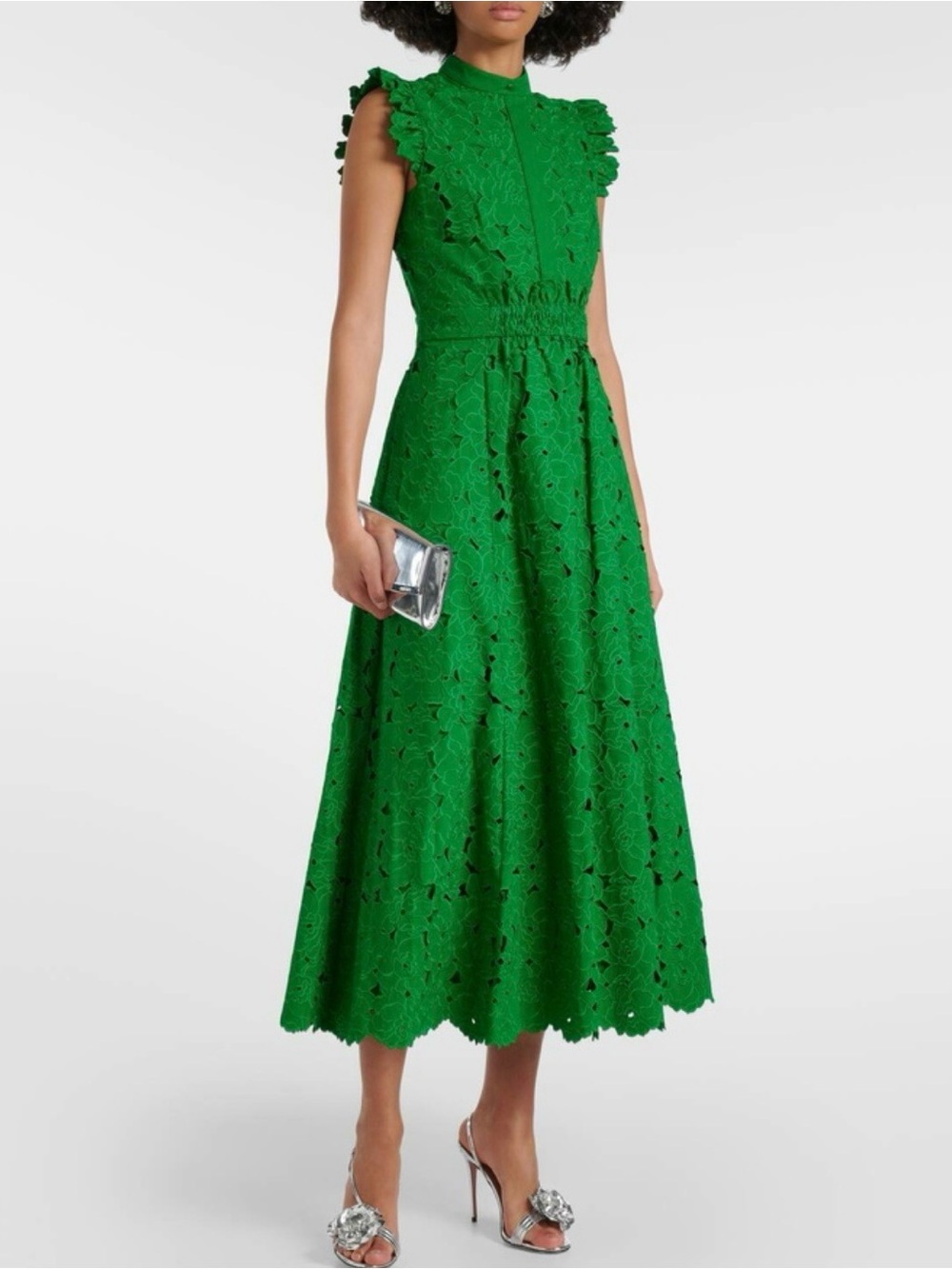 ERDEM Kelly Eyelet Midi Dress in Bright Green